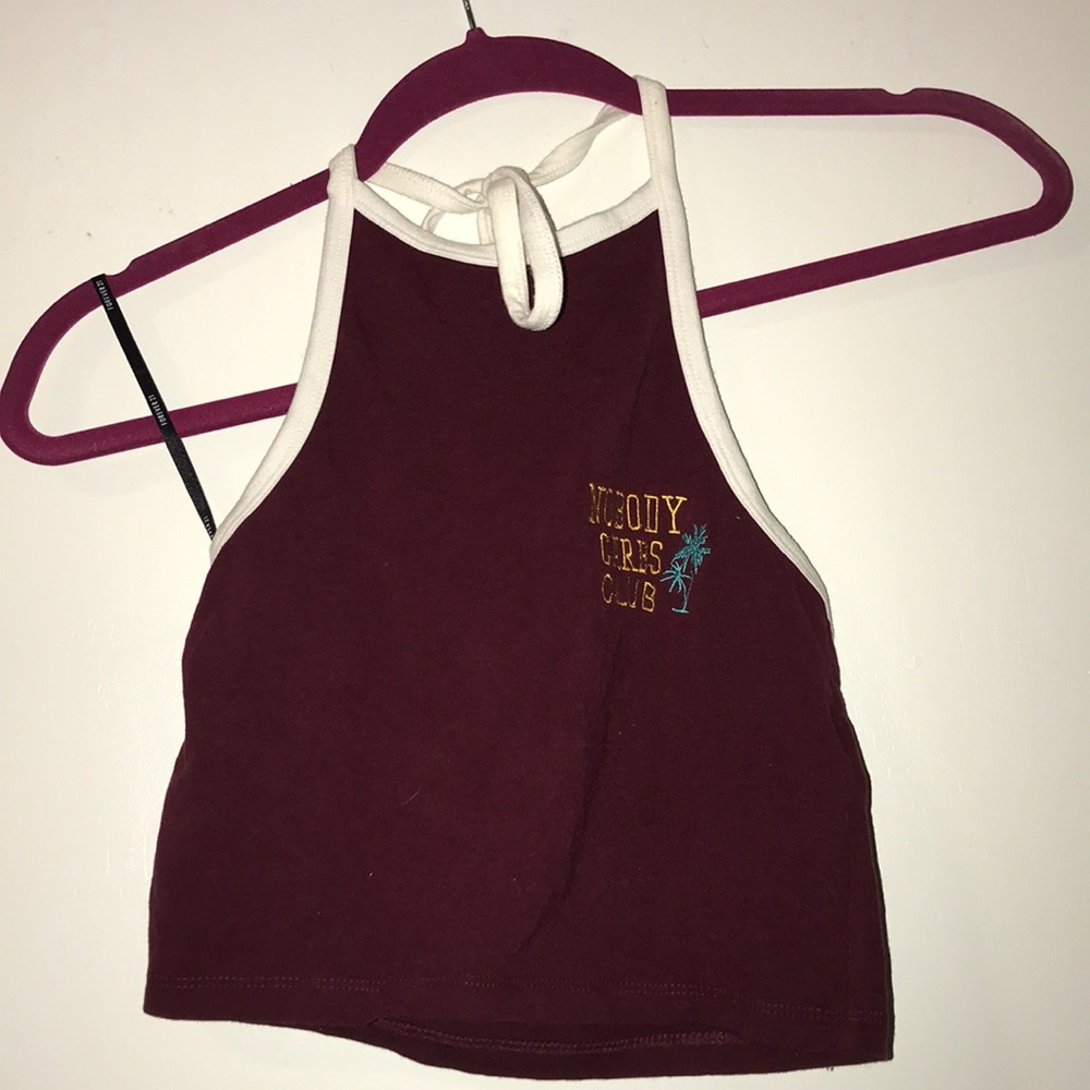 Burgundy “Nobody Cares Club” Halter Top